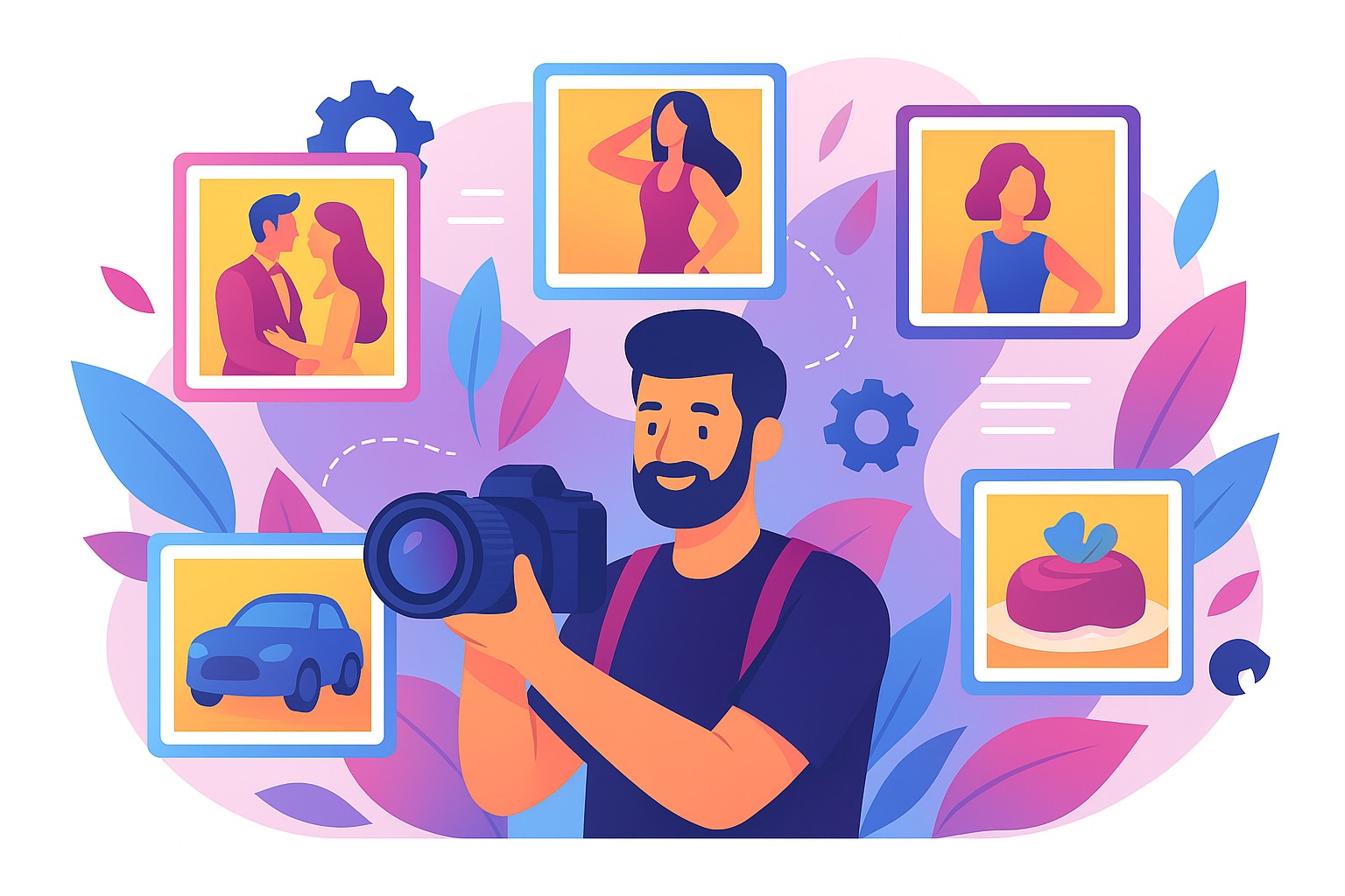 Illustration vectorielle – representation des domaines photos mariage mode mecanique à Descartes